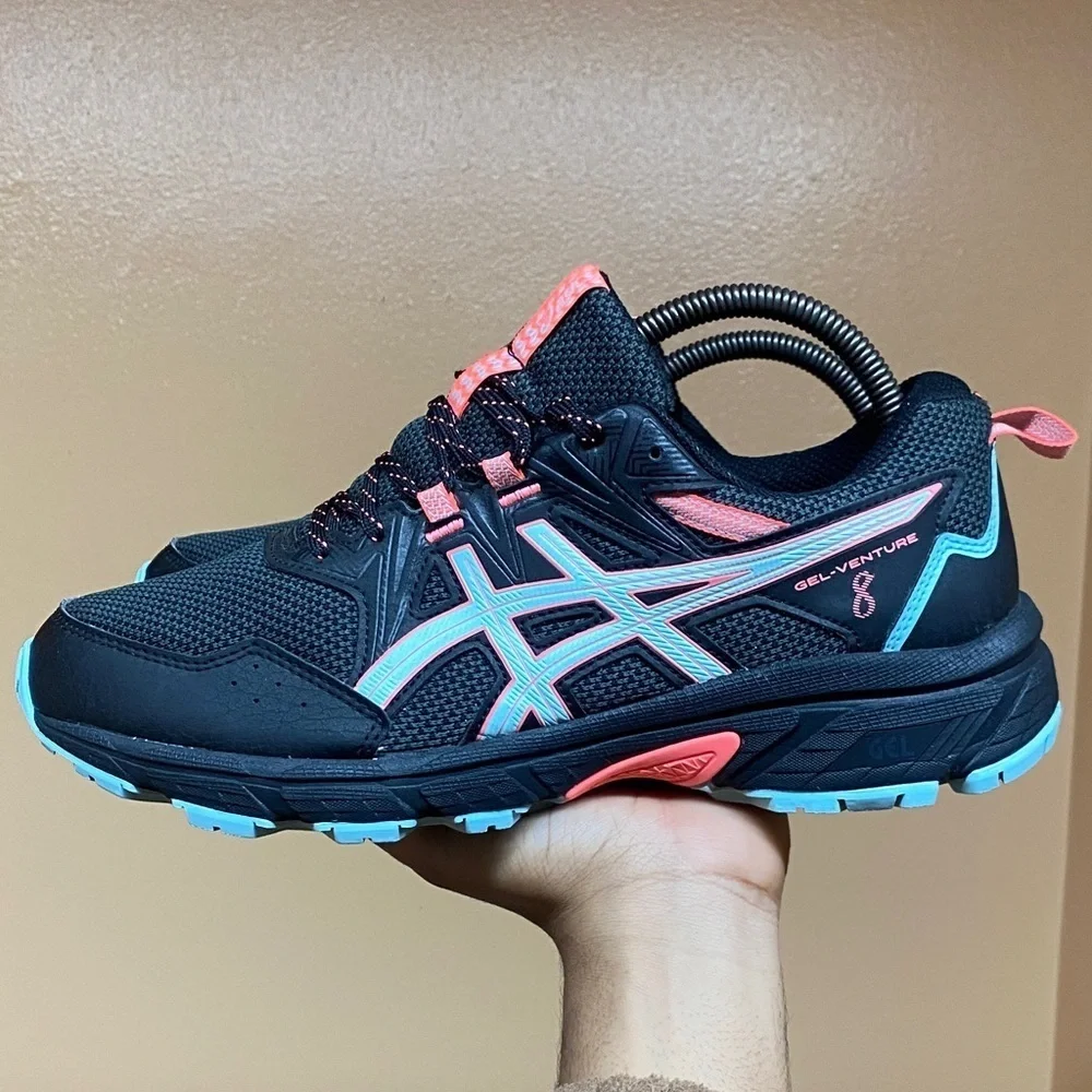 ASICS Gel-Venture 8 Trail Running Sneakers Black Clear Blue Coral Pink Size 10